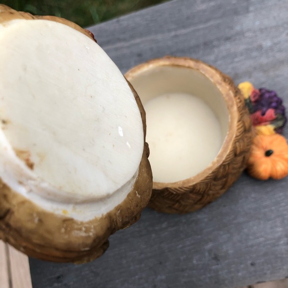 Home Interiors Vintage Thanksgiving Teddy Bear Pilgrim Resin Basket Box 4.5” Hi - Picture 3 of 15